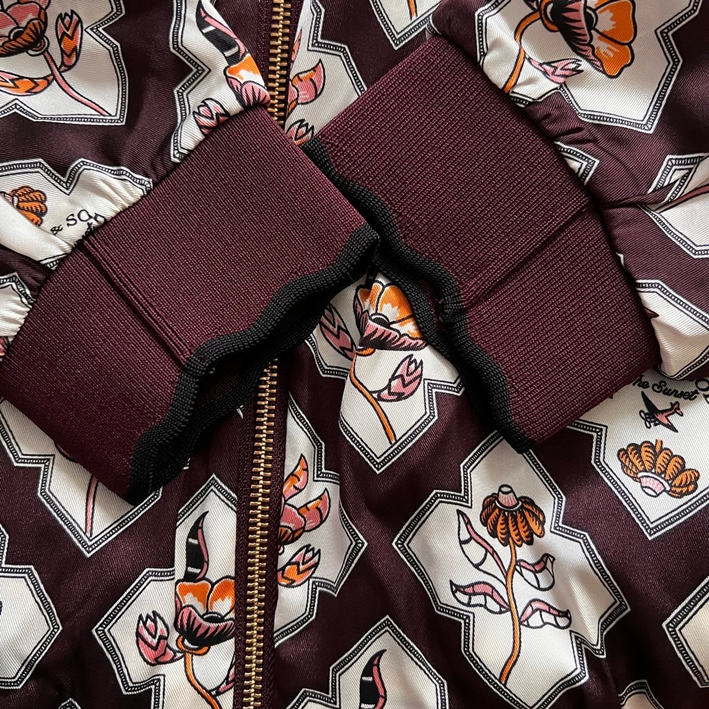 Scotch & Soda Dark Burgundy Floral Bomber Jacket reversible. - Picture 5 of 10